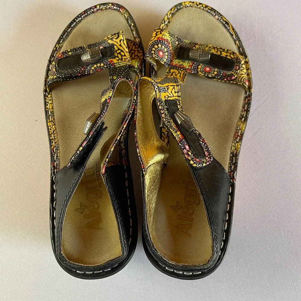 Alegria Lara Kenya Womens 38 / 8-8.5 Leather Adjustable Comfort‎ Wedge Sandals